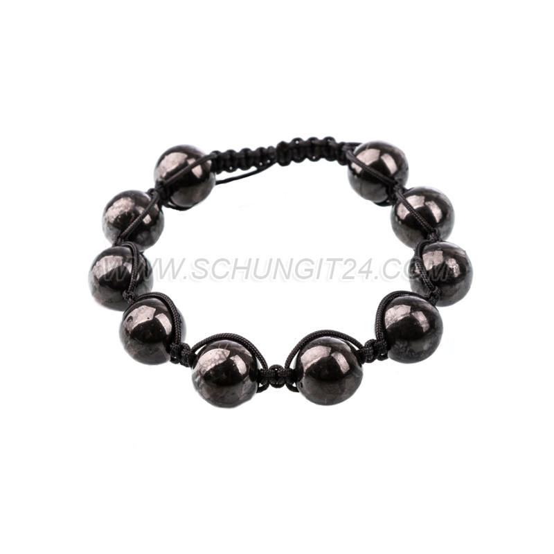 Schungit-Shamballa-Armband 12 mm Perlen, 22 cm Lang